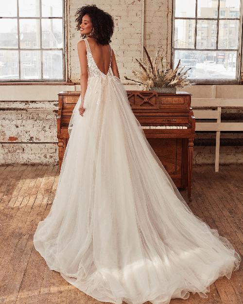 La21236 layered tulle wedding dress with open back and a line silhouette1